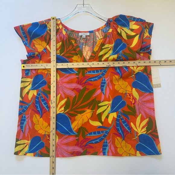 Calligraphie Floral Blouse Top Shirt Short Sleeve V-Neck Linen Women's 2X NEW - Picture 7 of 9